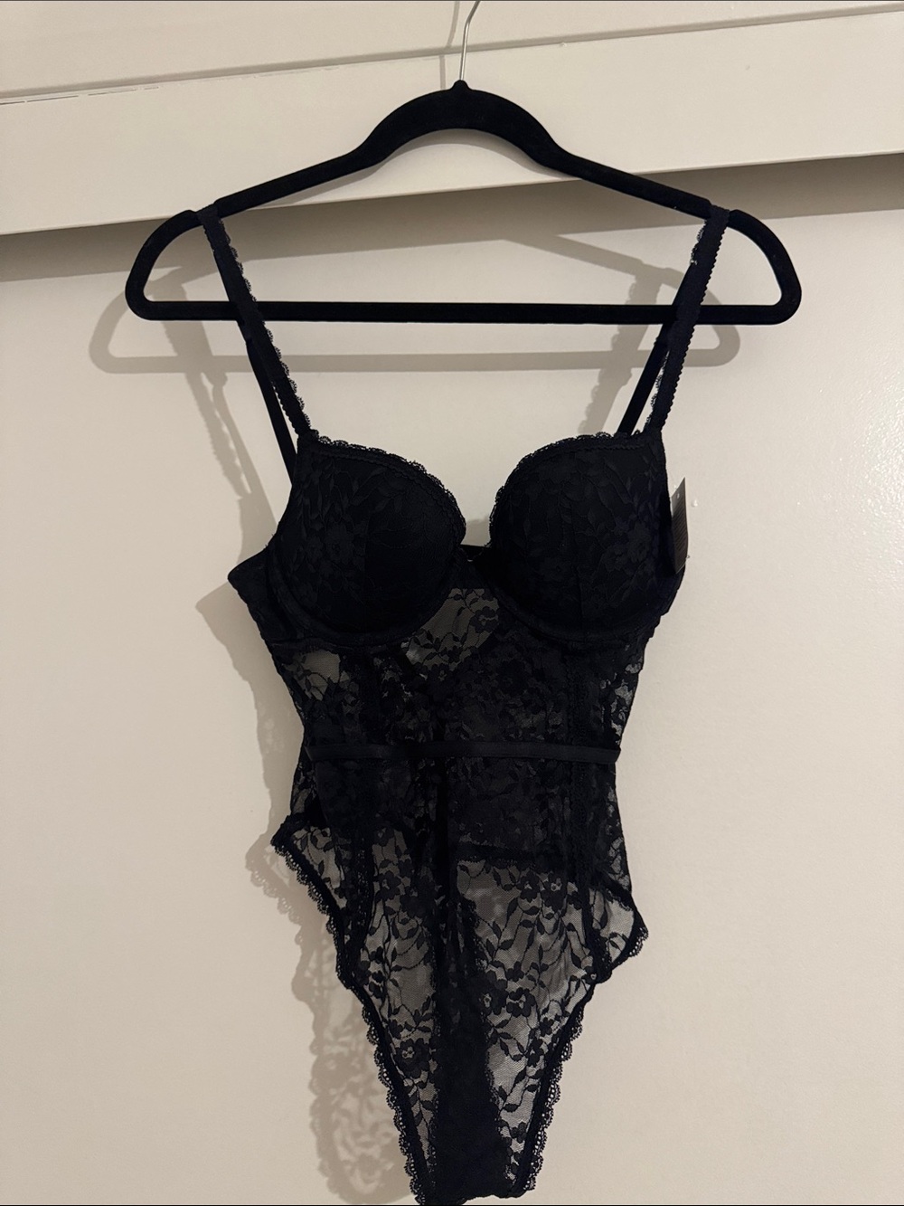 Forever 21 Black Lace Bra-Style Lace Teddy Bodysuit
